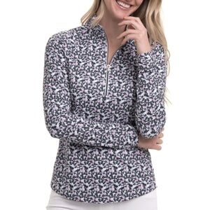NWOT Fairway & Greene Floral Print Nola Quarter Zip Mock Neck, size Small